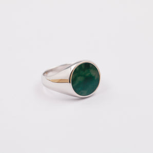 Silver Africa Jade Mens Round Signet Ring