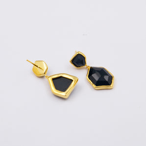 Black Agate Silver-Gold plated Earring