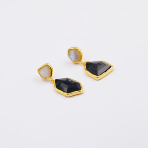 Black Agate and Labradorite Silver-Gold plated Earring