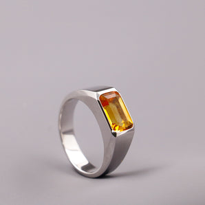Mens Sterling Silver Natural Citrine Signet Ring