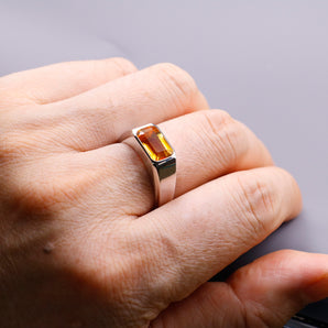 Mens Sterling Silver Natural Citrine Signet Ring