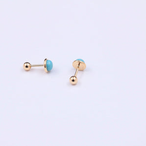 Ladies Solid 18K Gold Natural Gems Screw Back Stud Earring