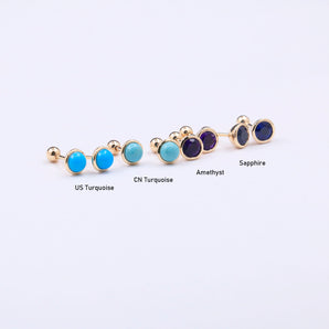 Ladies Solid 18K Gold Natural Gems Screw Back Stud Earring