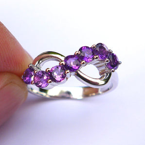 Ladies 925 Sterling Silver Amethyst Gems Infinity Ring