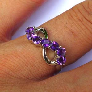 Ladies 925 Sterling Silver Amethyst Gems Infinity Ring