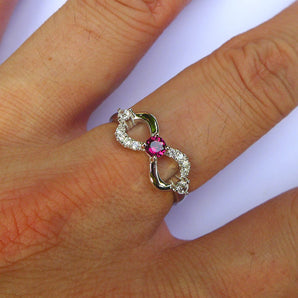 Ladies 925 Sterling Silver Infinity Garnet Ring