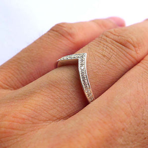 Ladies 925 Sterling Silver CZ Wishbone Ring
