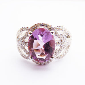 925 Sterling Silver Amethyst Wedding Engagement Ring For Women