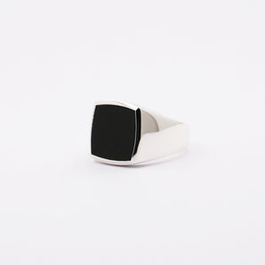Mens Sterling Silver Unique Square Onyx Signet Ring