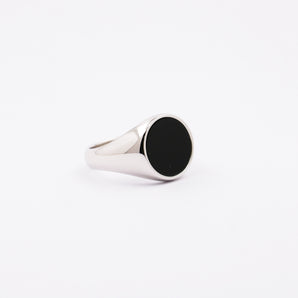 Mens Sterling Silver Onyx Round Signet Ring