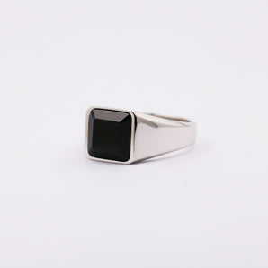 Mens Silver Onyx Square Signet Ring
