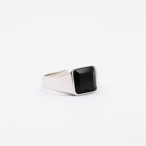 Mens Silver Onyx Square Signet Ring