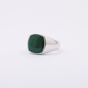 Sterling Silver Malachite Gemstone Signet Rings For Men