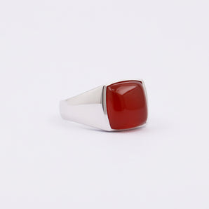 Sterling Silver Silver Red Onyx Signet Ring For Men