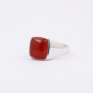 Sterling Silver Silver Red Onyx Signet Ring For Men