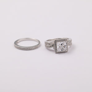 Silver Engagement Wedding Ring Set