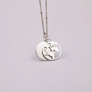 World Map Plain Disc Necklace