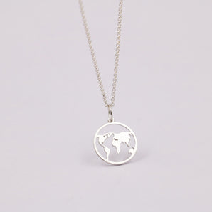 Silver World Map Necklace